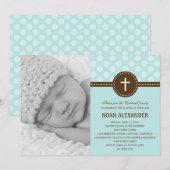 Stippen Foto van Christening Uitnodigingsblauw Kaart (Voorkant / Achterkant)