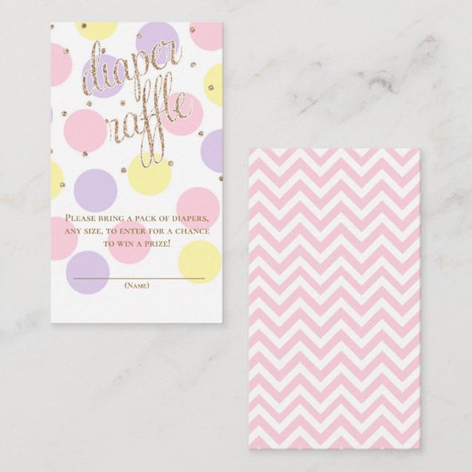Stippen & glitter - Baby shower - Ticket met luier Informatiekaartje (Voorkant / Achterkant)