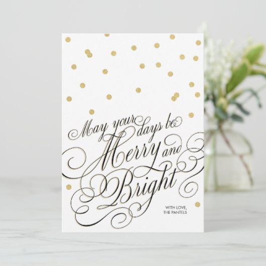 Stippen Gold Script Holiday Card Feestdagenkaart (Staand voorkant)