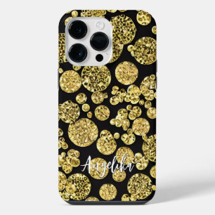 Stippen Goud en Zwarte Gepersonaliseerde Naam iPhone 14 Pro Max Hoesje