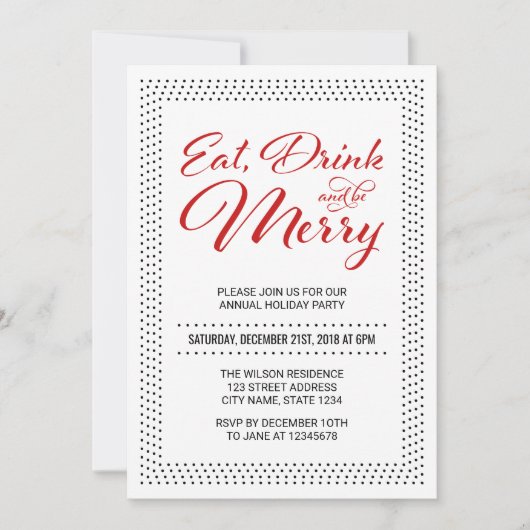 Stippen grens Eet, Drink en wees vrolijk vakantief Kaart (Voorkant)