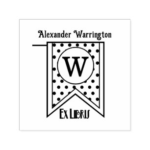 Stippen Initiele Banner Monogram Ex Libris Boek Zelfinktende Stempel