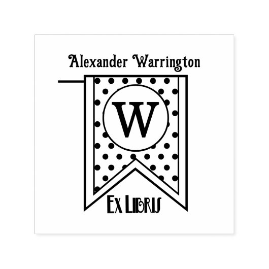Stippen Initiele Banner Monogram Ex Libris Boek Zelfinktende Stempel (Design)
