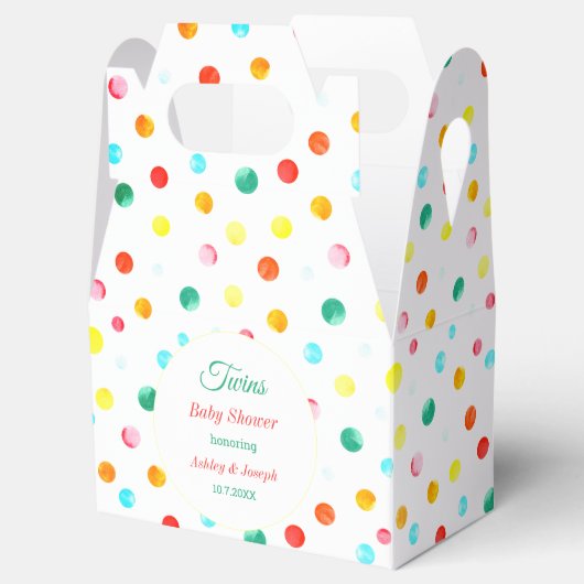 Stippen kleurrijke tweelingen Baby shower Bedankdoosjes (Geopend)