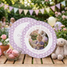 Stippen Lavendel 1e Verjaardags Foto Uitnodiging