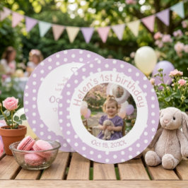 Stippen Lavendel 1e Verjaardags Foto Uitnodiging
