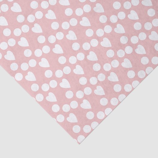 Stippen & Love Hearts Patroon Wit Roze Tissuepapier (Detail)
