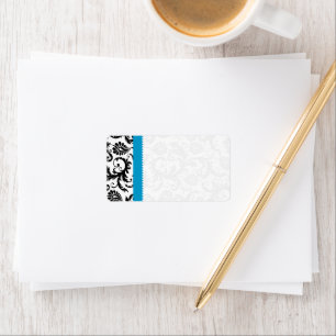 Stippen met Bright Aqua & Black Damask-apparaten v Etiket