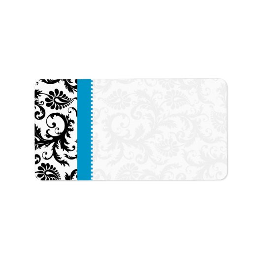 Stippen met Bright Aqua & Black Damask-apparaten v Etiket (Voorkant)