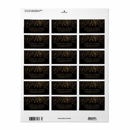 Stippen met gouden  op de huwelijksdag in het zwar etiket (Full Sheet)