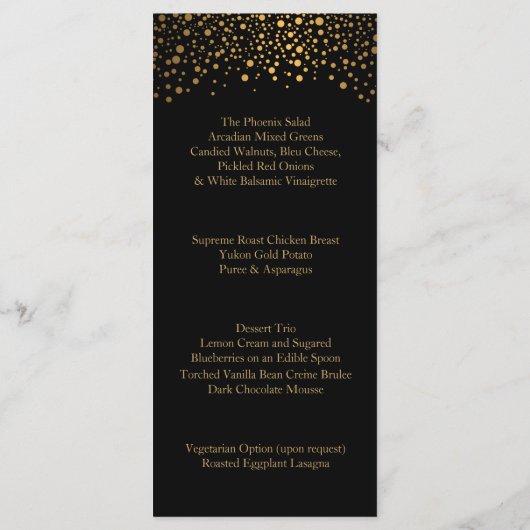 Stippen met gouden op de huwelijksdag in het zwar menu (Achterkant)
