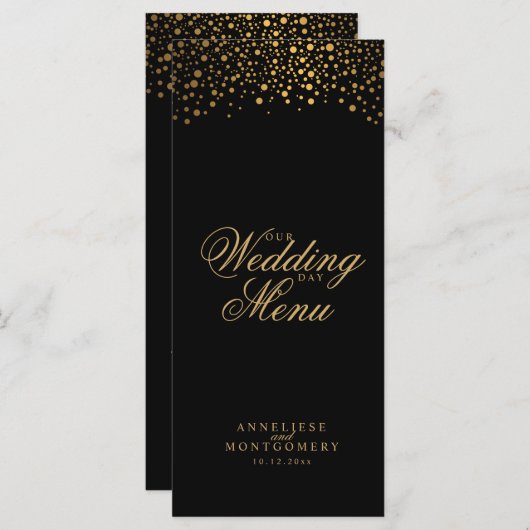 Stippen met gouden op de huwelijksdag in het zwar menu (Voorkant / Achterkant)