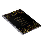 Stippen met gouden  op de huwelijksdag in het zwar notitieboek (Rechterzijde)