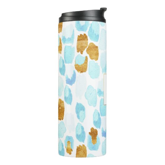 Stippen monogram blauwe en goudkleurige Waterverf Thermosbeker (Gedraaid links)
