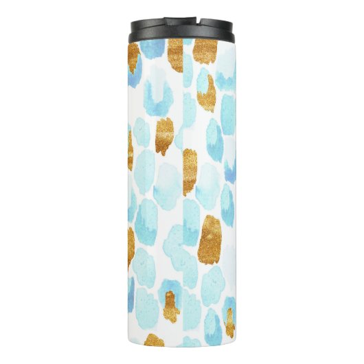 Stippen monogram blauwe en goudkleurige Waterverf Thermosbeker (Achterkant)