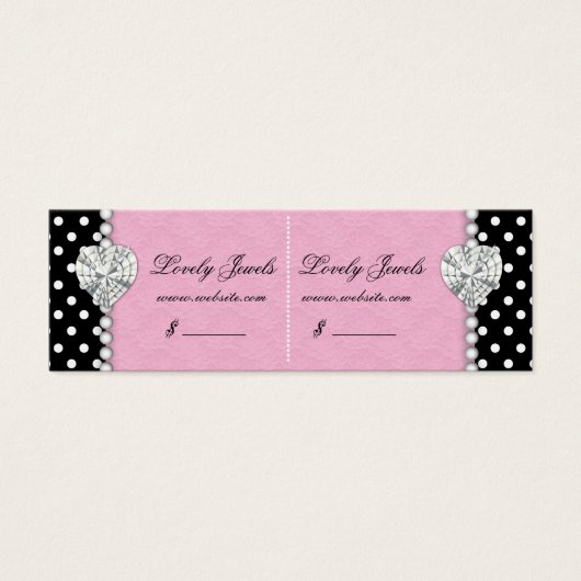 Stippen Parel Kant Juwelen Prijs Label Roze Dubbel Mini Visitekaartjes (Voorkant)