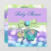 Stippen Pastel Elephant Baby shower Kaart (Voorkant / Achterkant)