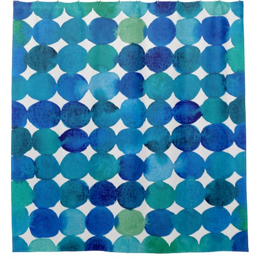 Stippen patroon - blauw en groen douchegordijn (Voorkant)