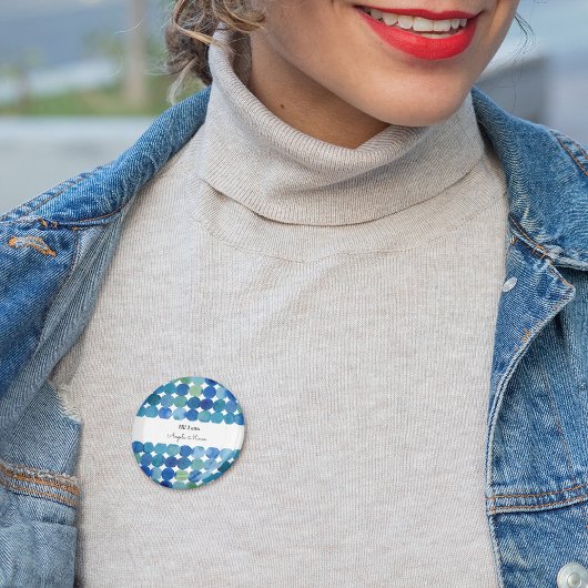 Stippen patroon - blauw en groen ronde button 3,2 cm