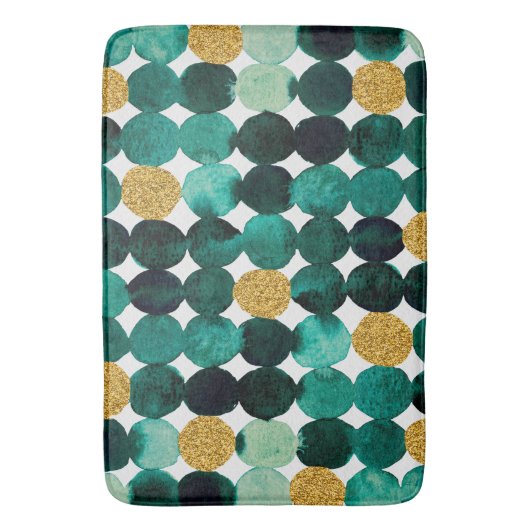 Stippen patroon - smaragd en goudglitter badmat (Voorkant Verticaal)