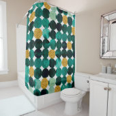 Stippen patroon - smaragd en goudglitter douchegordijn (In situ)