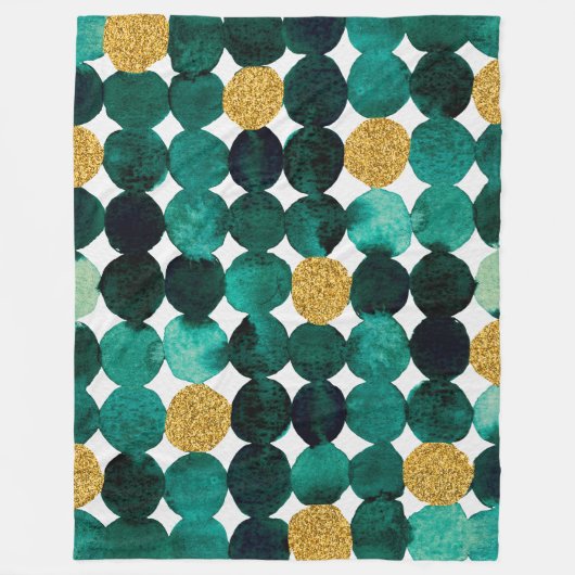 Stippen patroon - smaragd en goudglitter fleece deken (Voorkant)