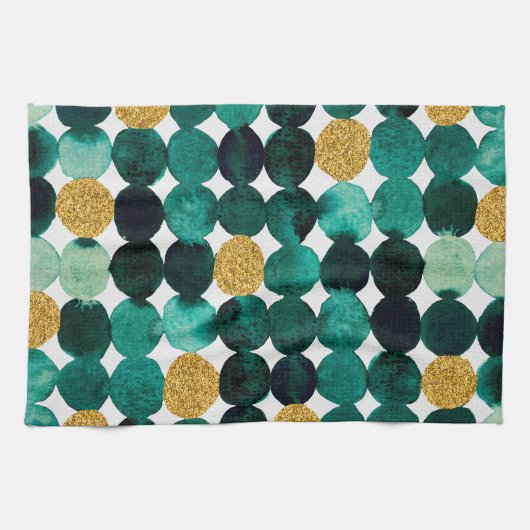 Stippen patroon - smaragd en goudglitter theedoek (Horizontaal)