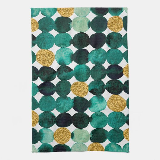 Stippen patroon - smaragd en goudglitter theedoek (Verticaal)