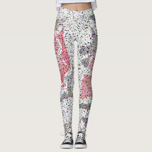 Stippen pointillisme cirkels zwart-wit roze roze r leggings
