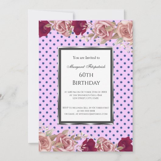 Stippen Rode Roze Rozen Verjaardag Kaart (Voorkant)