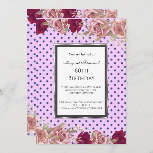 Stippen Rode Roze Rozen Verjaardag Kaart (Voorkant / Achterkant)