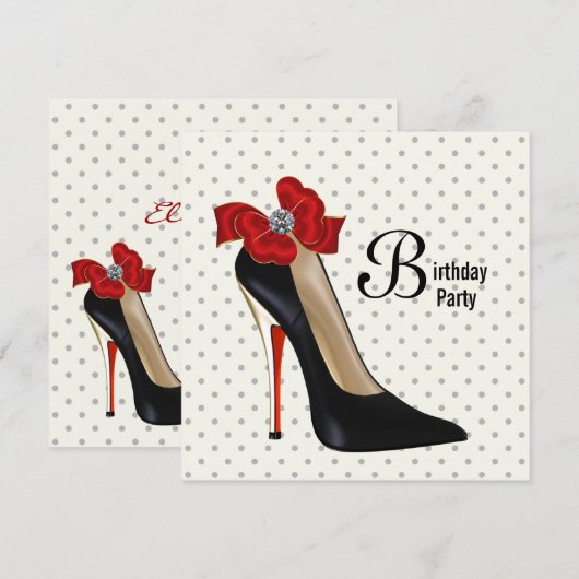 Stippen Rode Zwarte Hoge Hak Sandaaltje Verjaardag Kaart (Voorkant / Achterkant)