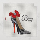 Stippen Rode Zwarte Hoge Hak Schoen Verjaardagsfee Kaart (Voorkant / Achterkant)