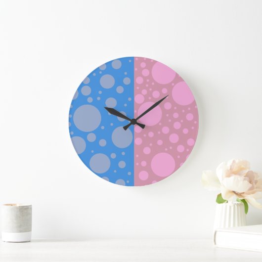 Stippen Roze Blauw Ronde (Grote) Wandklok (Huis)