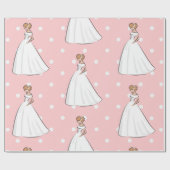 Stippen Roze Bruidsmeisjesfeest Witte Trouwjurk Cadeaupapier (Vlak)