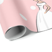 Stippen Roze Bruidsmeisjesfeest Witte Trouwjurk Cadeaupapier (Rol Hoek)