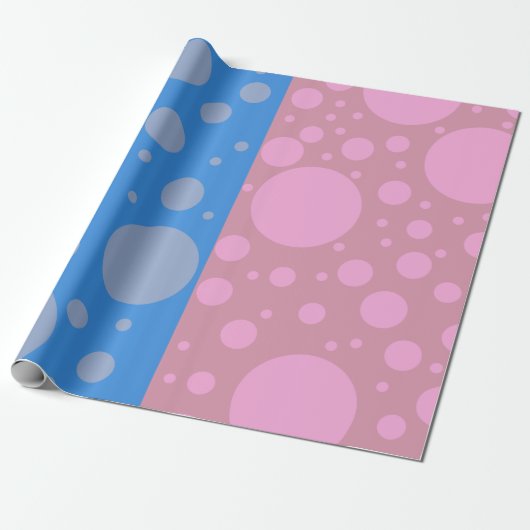 Stippen roze en blauw mat inpakpapier, cadeaupapier (Uitgerold)