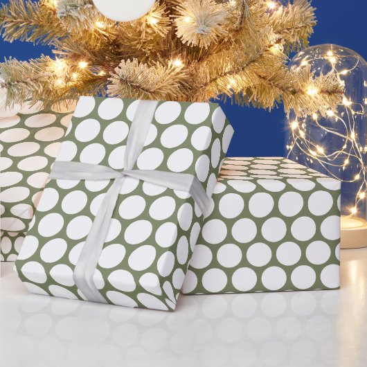 Stippen Saliegroen en Wit Cadeaupapier (Feestdagen)
