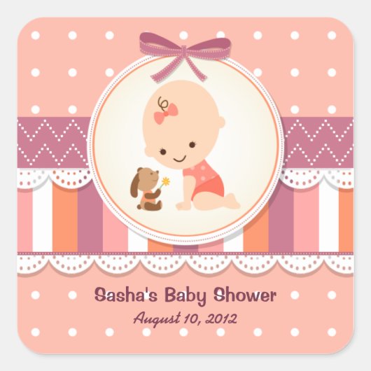 Stippen & Strepen Baby shower Label Stickers (Voorkant)