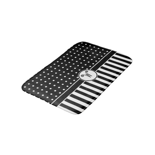 Stippen Stripes Monogram Black White Bath Badmat (Gekanteld)