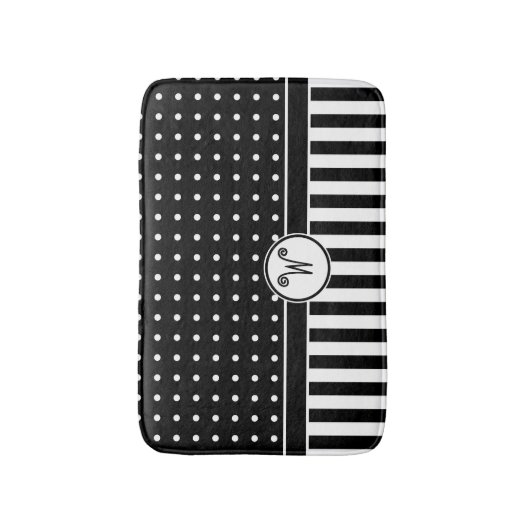 Stippen Stripes Monogram Black White Bath Badmat (Voorkant Verticaal)