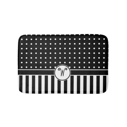 Stippen Stripes Monogram Black White Bath Badmat (Voorkant)