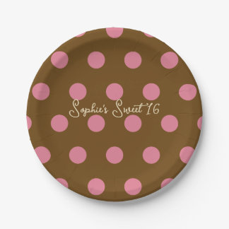 Stippen Sweet 16 Feest - Roze & Bruine Stippen Papieren Bordje