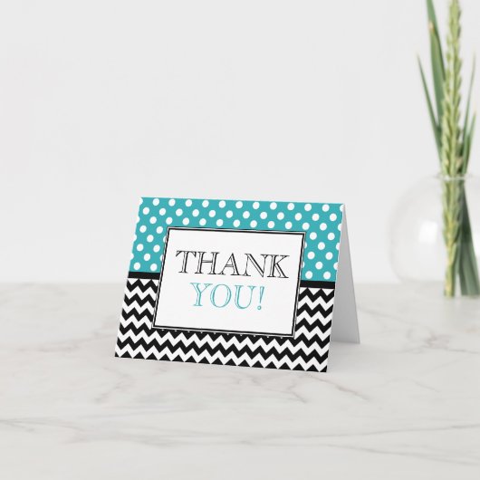 Stippen Turquoise & Chevron Bedankkaart (Voorkant)