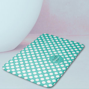 Stippen Turquoise & Witte Initiële Familienaam Badmat