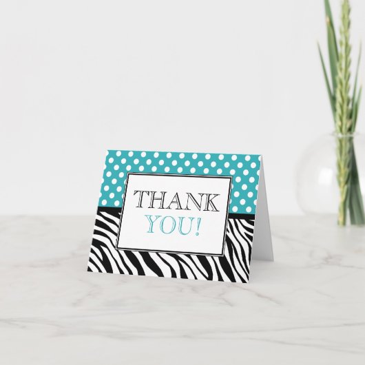Stippen Turquoise & Zebraprint Bedankkaart (Voorkant)