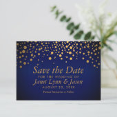 Stippen van goudConfetti | Donkerblauw Save The Date (Staand voorkant)