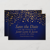 Stippen van goudConfetti | Donkerblauw Save The Date (Voorkant / Achterkant)