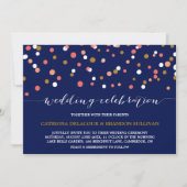 Stippen van koraal en goudConfetti | Navy Wedding  Kaart (Voorkant)