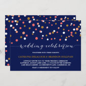 Stippen van koraal en goudConfetti | Navy Wedding Kaart (Voorkant / Achterkant)